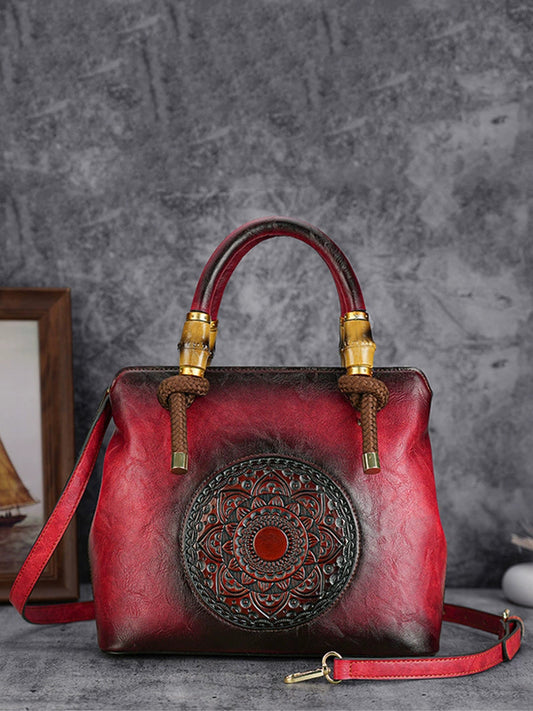 Women Vintage Flower Embossing Handbag Crossbody Bag