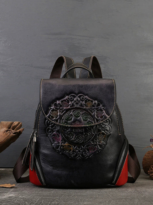 Women Retro Genuine Leather Embossment Shoulder Bag