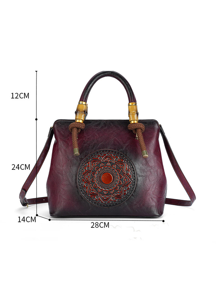 Women Vintage Flower Embossing Handbag Crossbody Bag