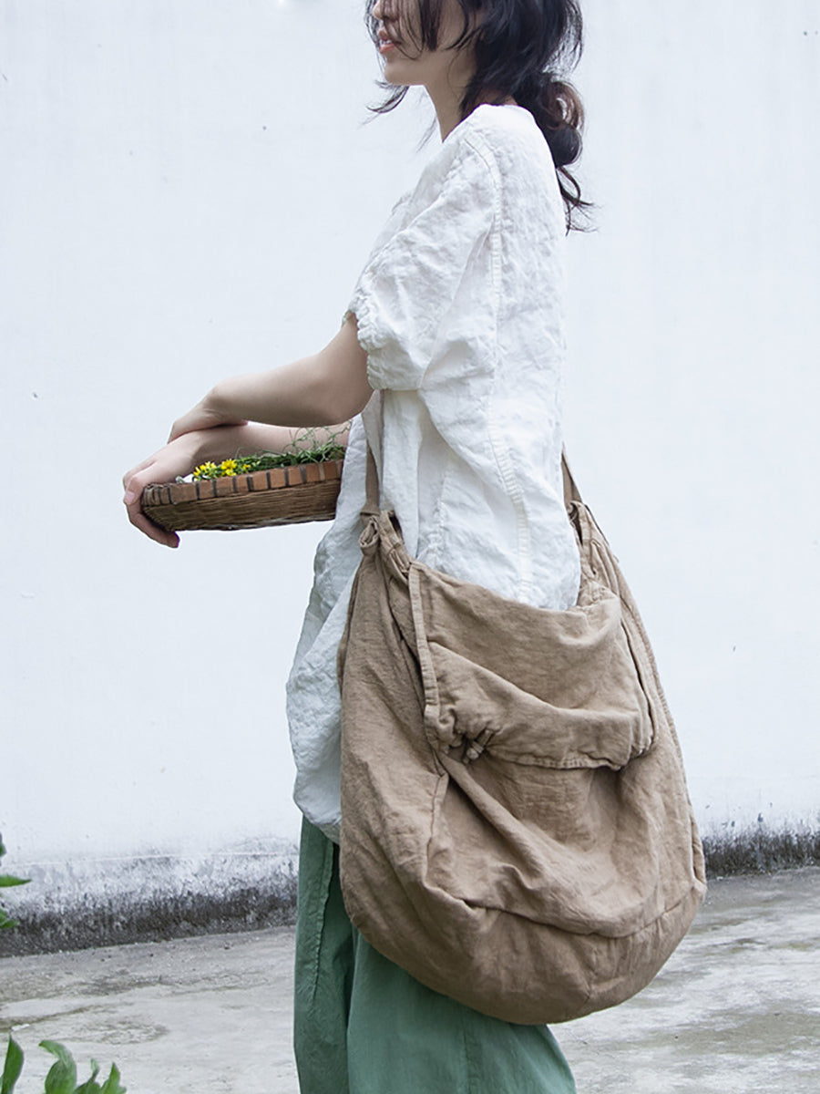 Retró Egyszínű Nagy Űrtartalmú Vászon Vászon Válltáska
