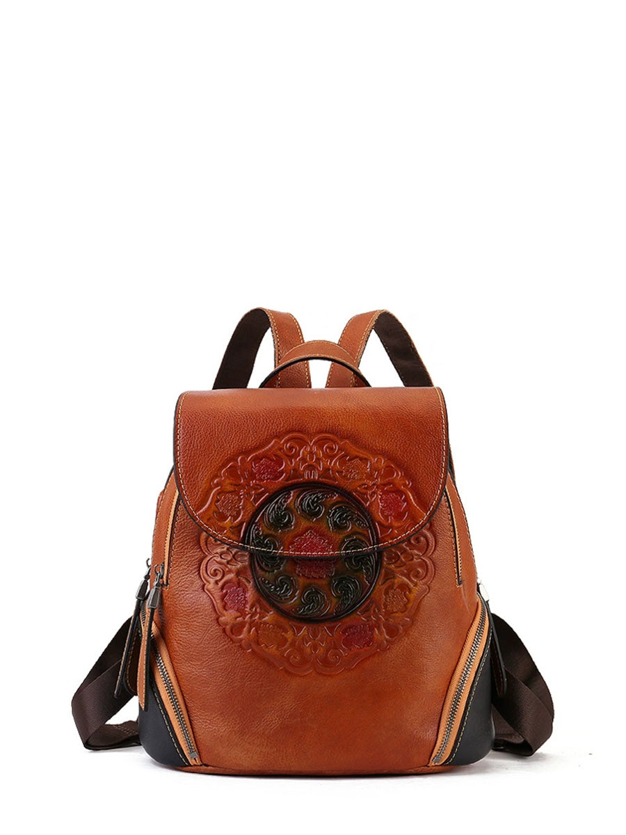 Women Retro Genuine Leather Embossment Shoulder Bag
