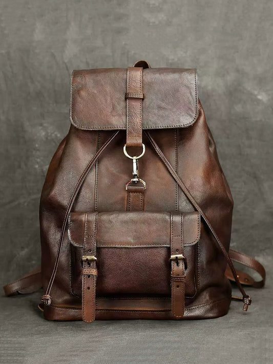 Vintage Genuine Leather Large Capacity Backpack