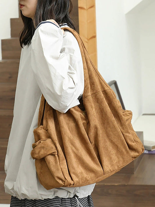 Vintage Suede Nap Pure Color Shoulder Bag