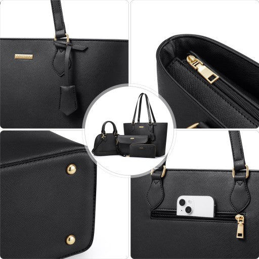 Női válltáska szett fekete, tágas bevásárlótáska, kiváló minőségű, divatos