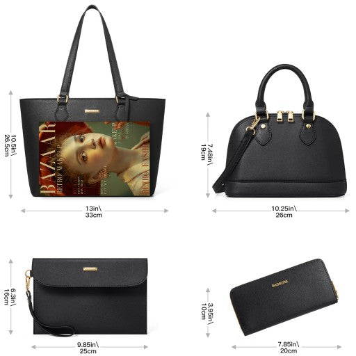 Női válltáska szett fekete, tágas bevásárlótáska, kiváló minőségű, divatos