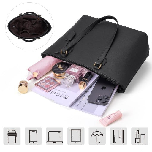 Női válltáska szett fekete, tágas bevásárlótáska, kiváló minőségű, divatos